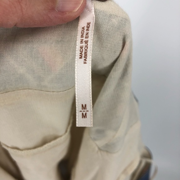 Free People Cream & Blue Patterned Dress V Neck Front Medium - Picture 7 of 7